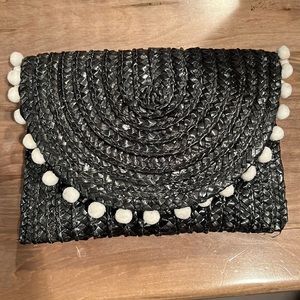 NWT Pom Pom black and white clutch